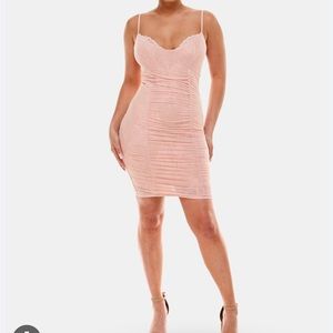 Bebe lace and mesh ruched dress